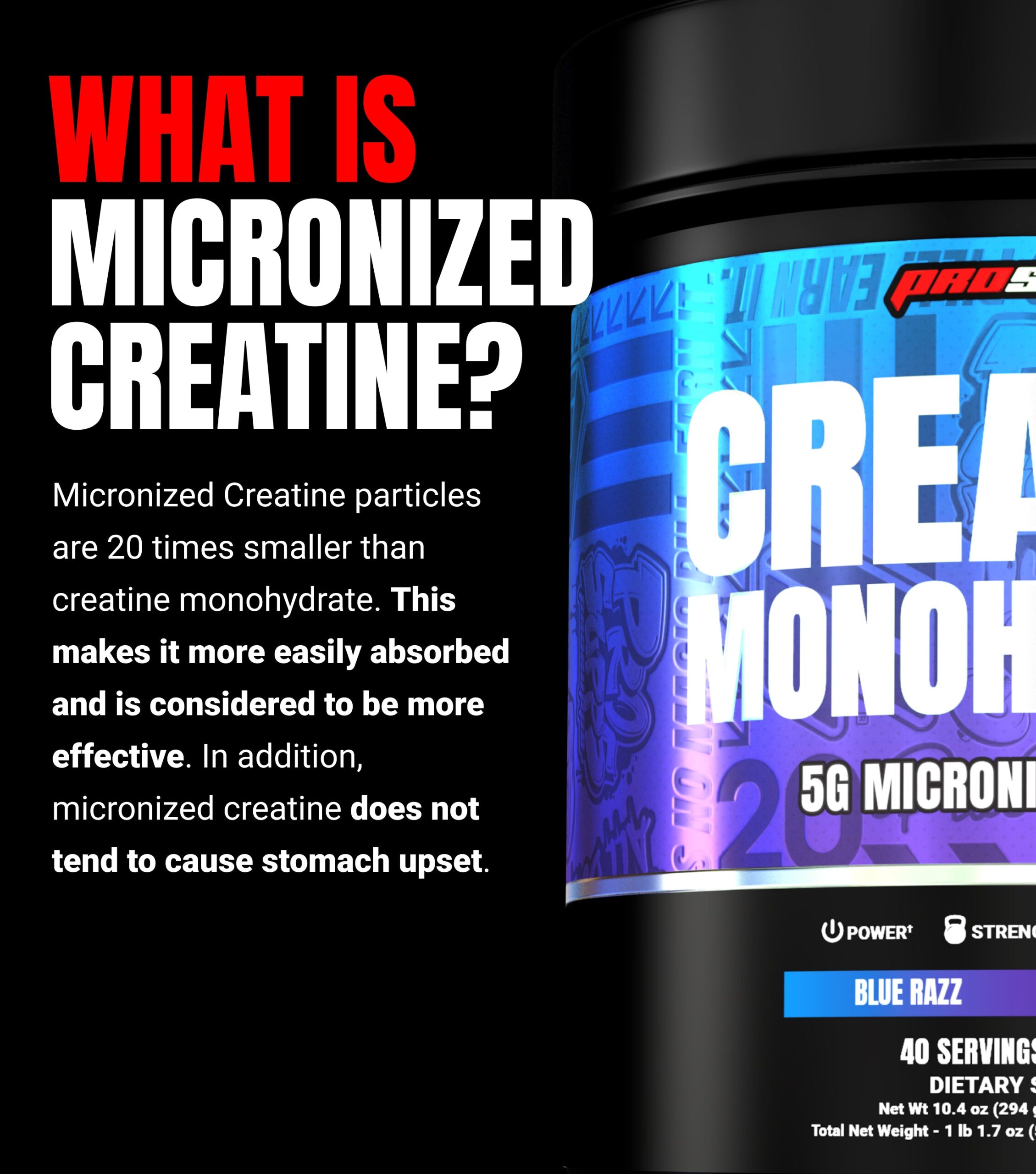 Prosupps Creatine Monohydrate Dual Tub Blue Razz/Unflavoured (502g, 40 Servings) - Image 4