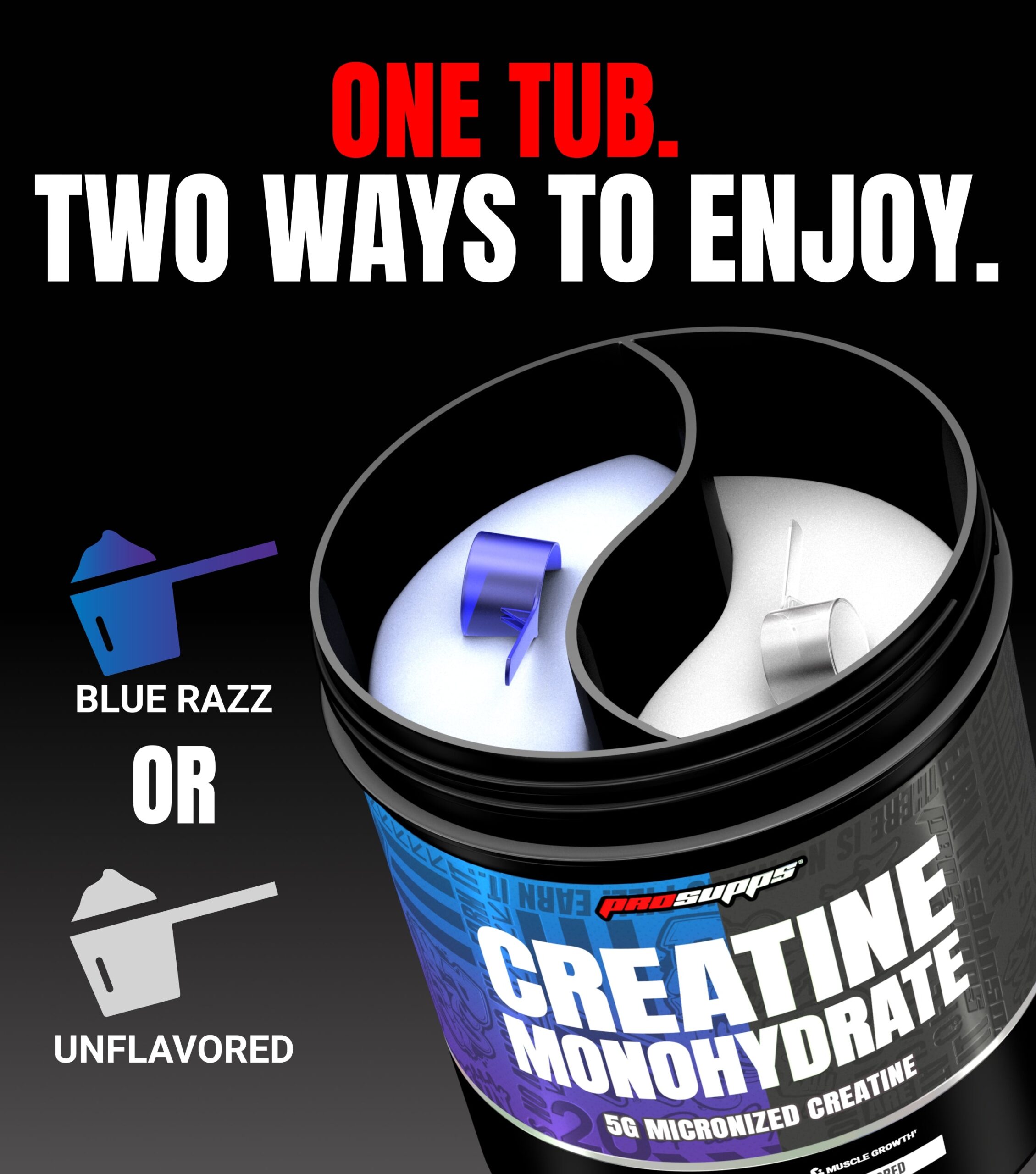 Prosupps Creatine Monohydrate Dual Tub Blue Razz/Unflavoured (502g, 40 Servings) - Image 3